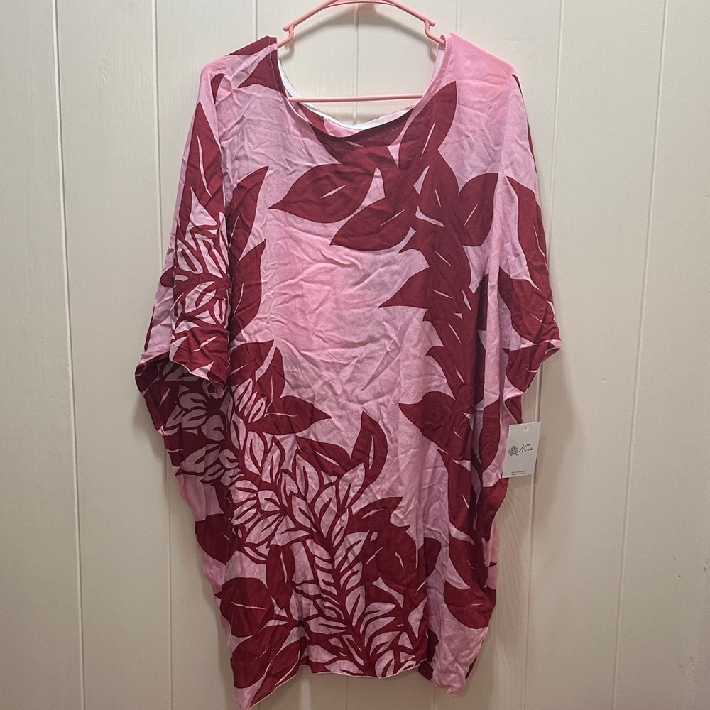 Nui Pink and Red Leaf Oversized dress